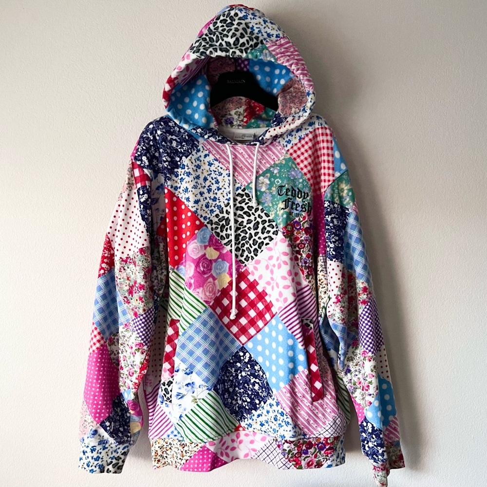 Teddy fresh patchwork 100% cotton hoodie - Picture 1 of 16